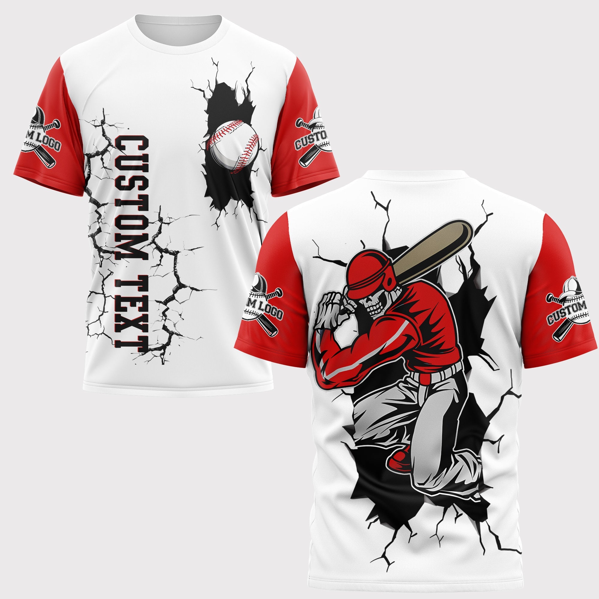 Custom Raglan All Over Print T-Shirt - Baseball Skeleton