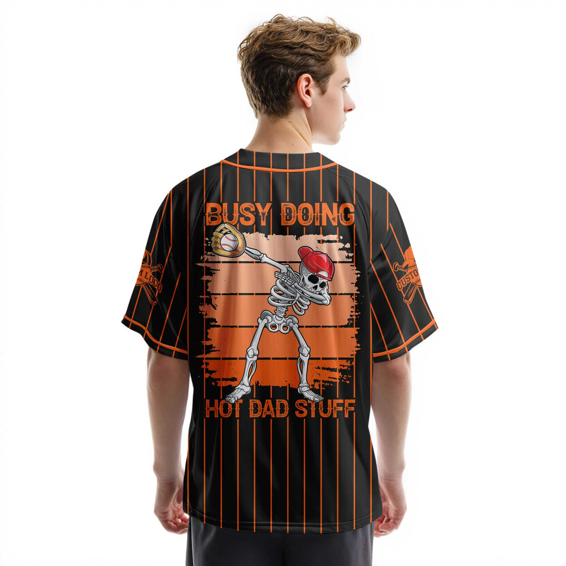 Busy Doing Hot Dad Stuff - Custom Black Orange Baseball Jersey