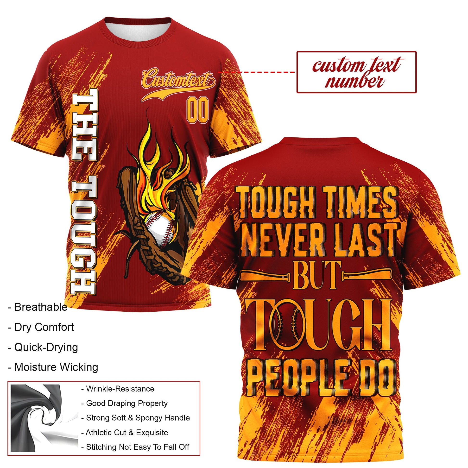 Tough People Never Fall Custom All Over Print Baseball T-Shirt