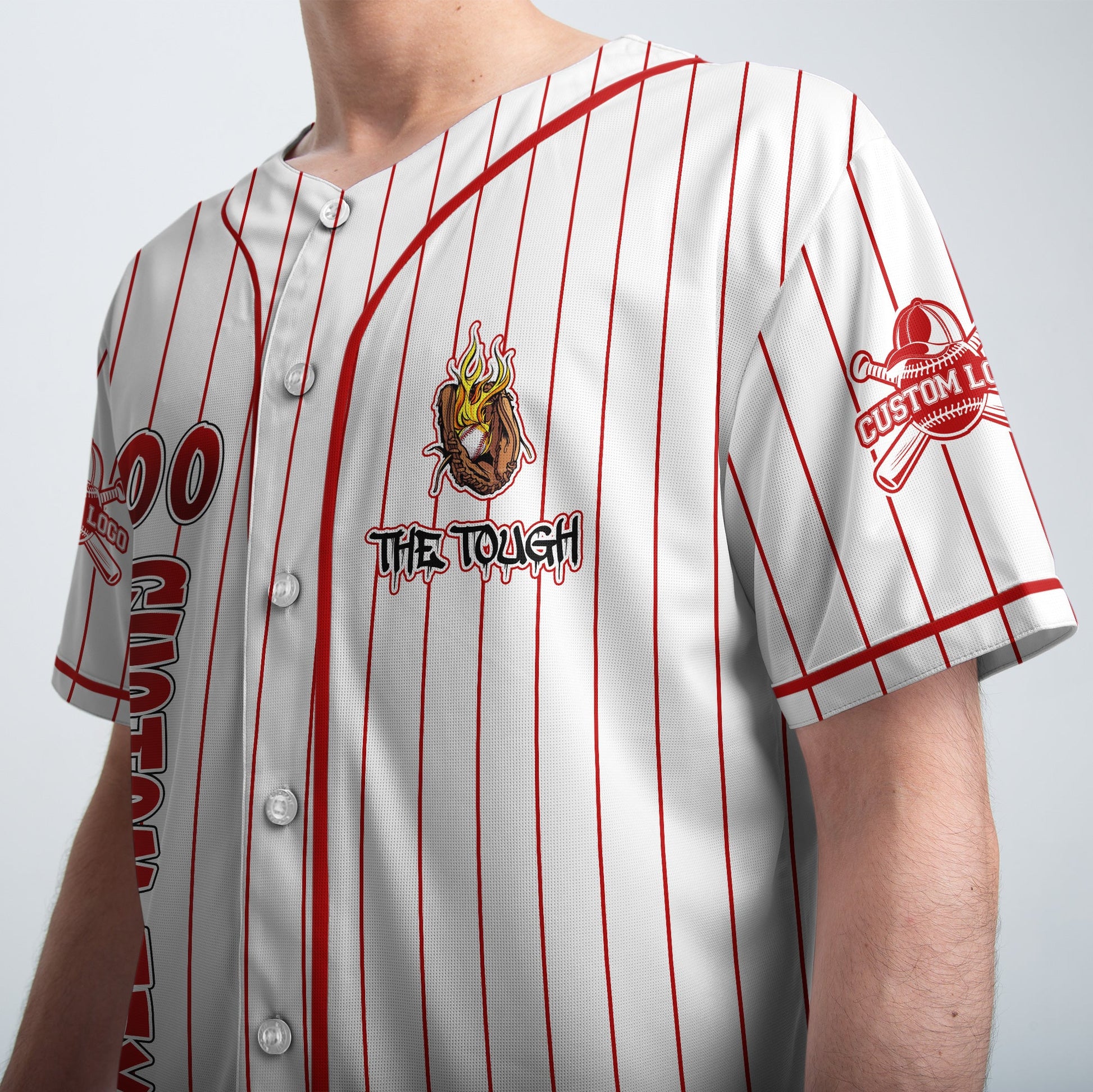 Custom Red Striped Baseball Jersey - Tough People Never Fall