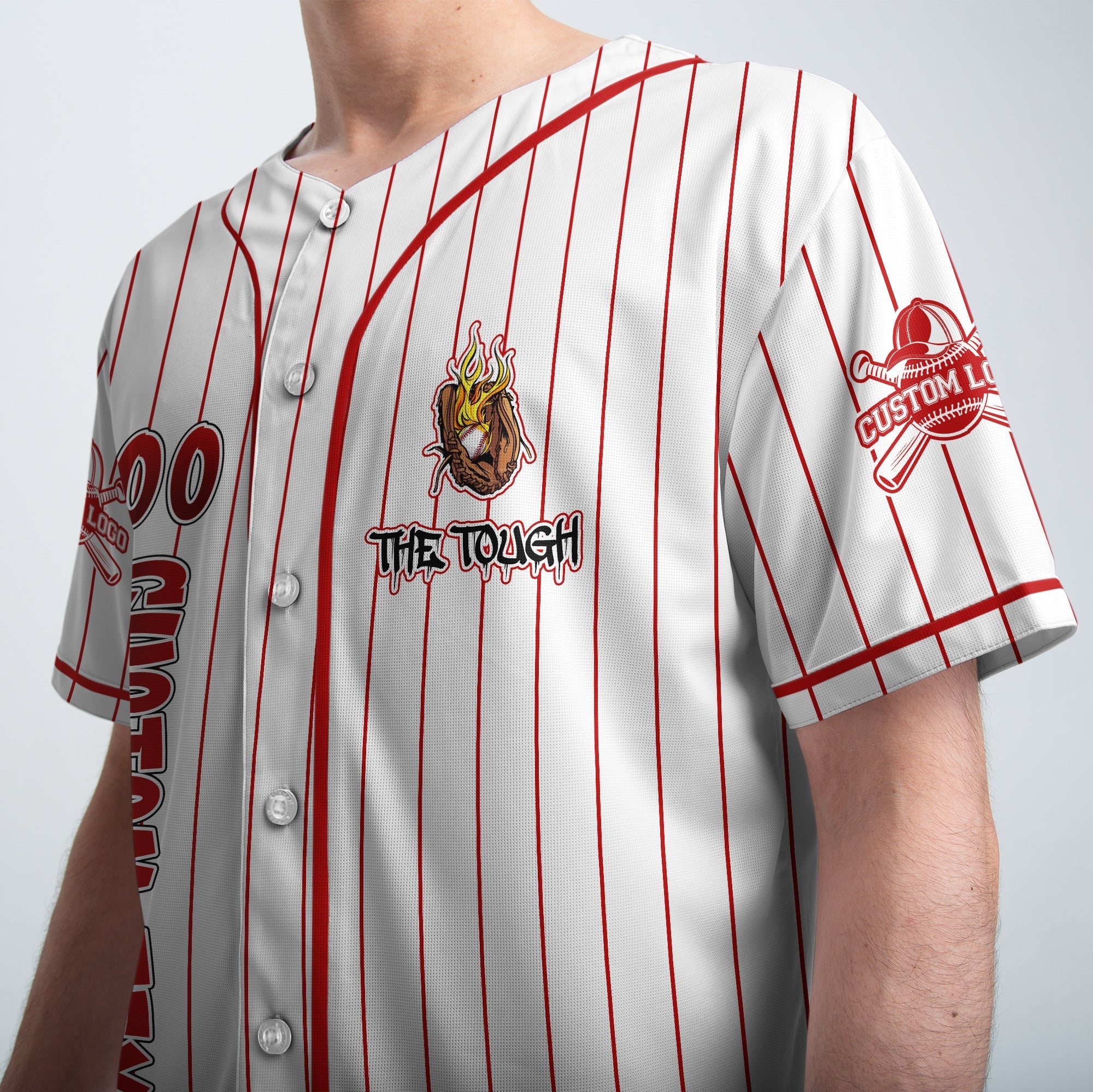 Custom Red Striped Baseball Jersey - Tough People Never Fall
