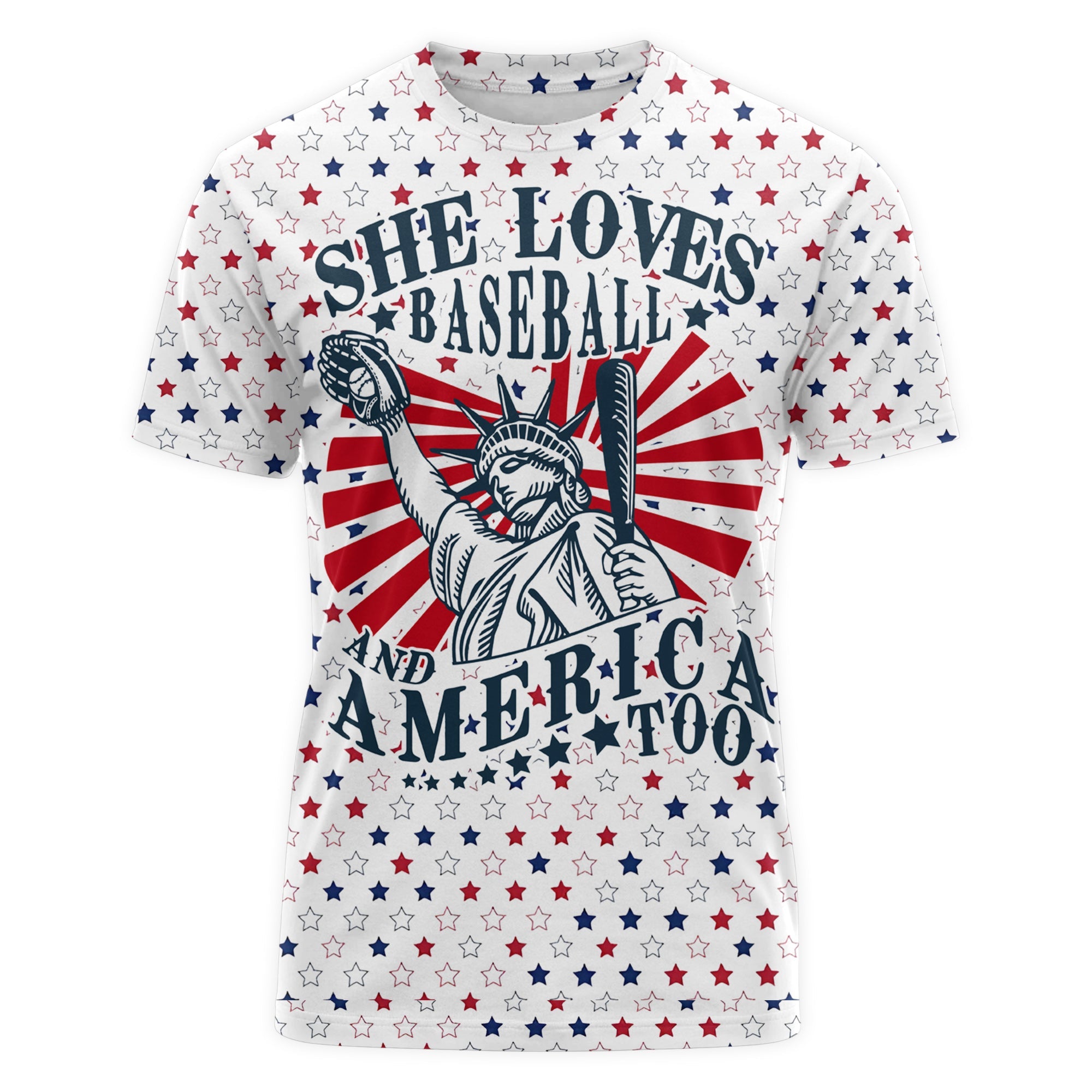 She Loves Baseball And America Too All Over Print Baseball T-Shirt