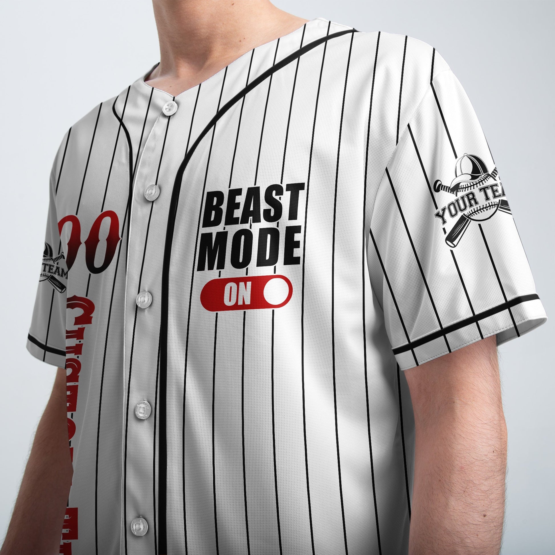 BEAST MODE - Custom White with Black Stripes Baseball Jersey