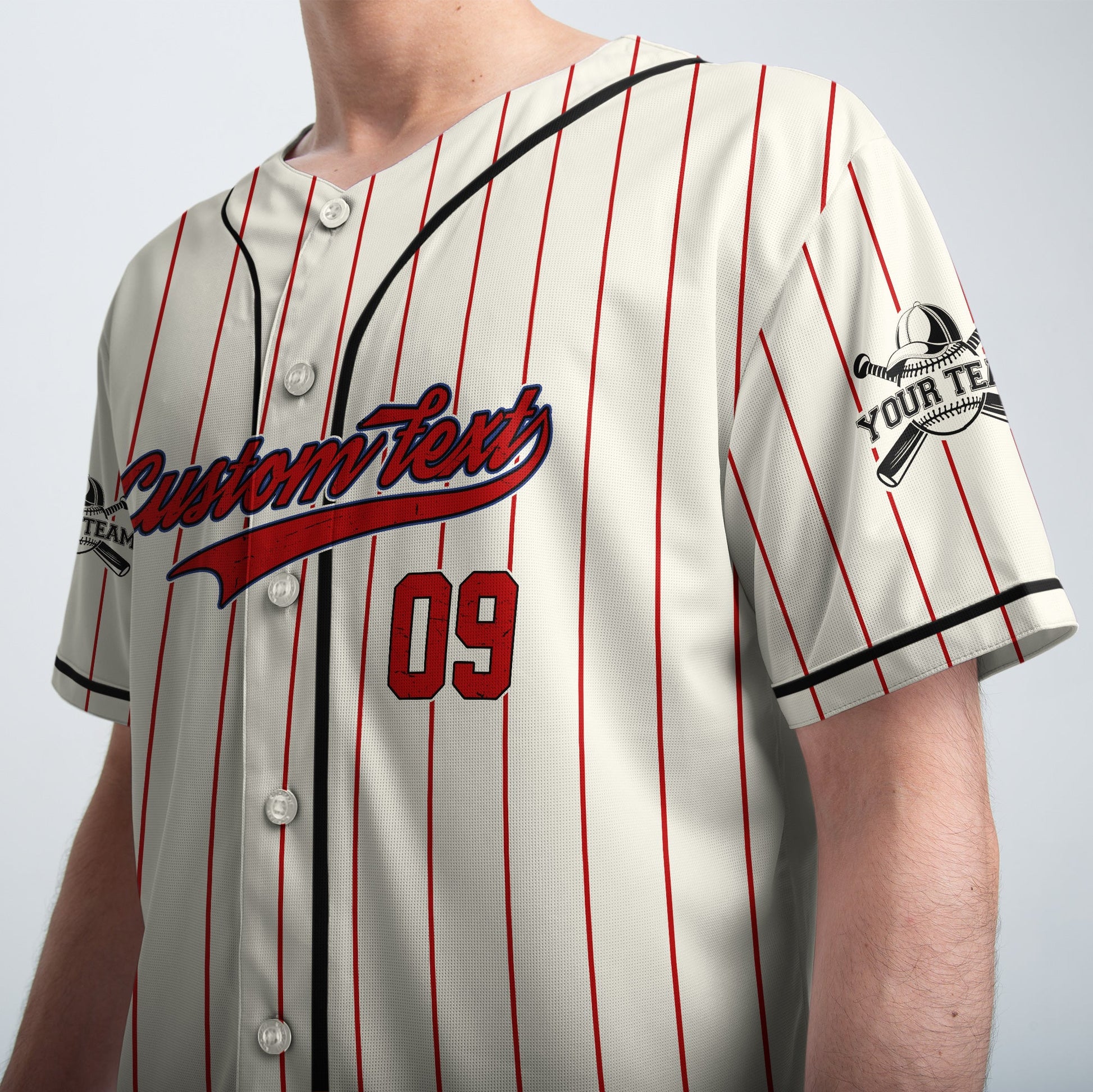 Whatever You Say Blue - Custom Cream with Red Stripes Baseball Jersey