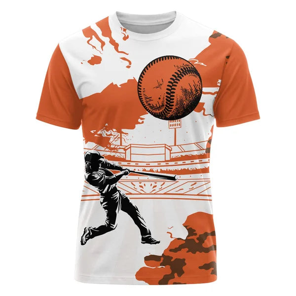 White And Orange Custom Baseball T-Shirts For Men, Baseball Shirt - All Over Print