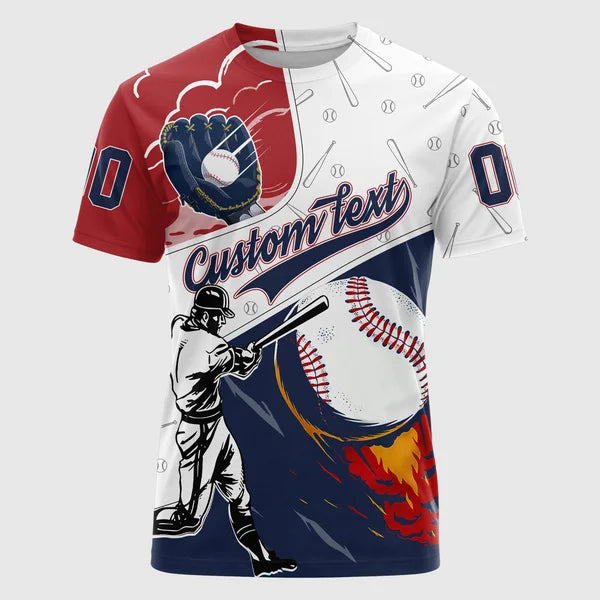 Custom Baseball 3D Tshirts Red Navy Baseball Shirts for Lovers - All Over Print