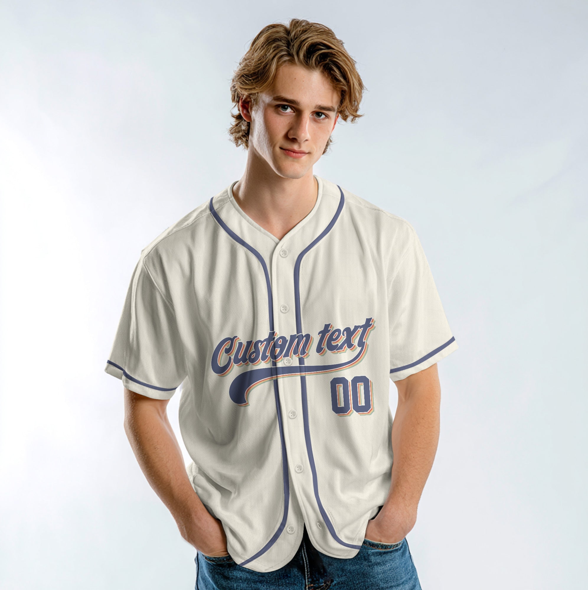 Take Me Out To The Ball Game - Custom Cream Navy Retro Baseball Jersey