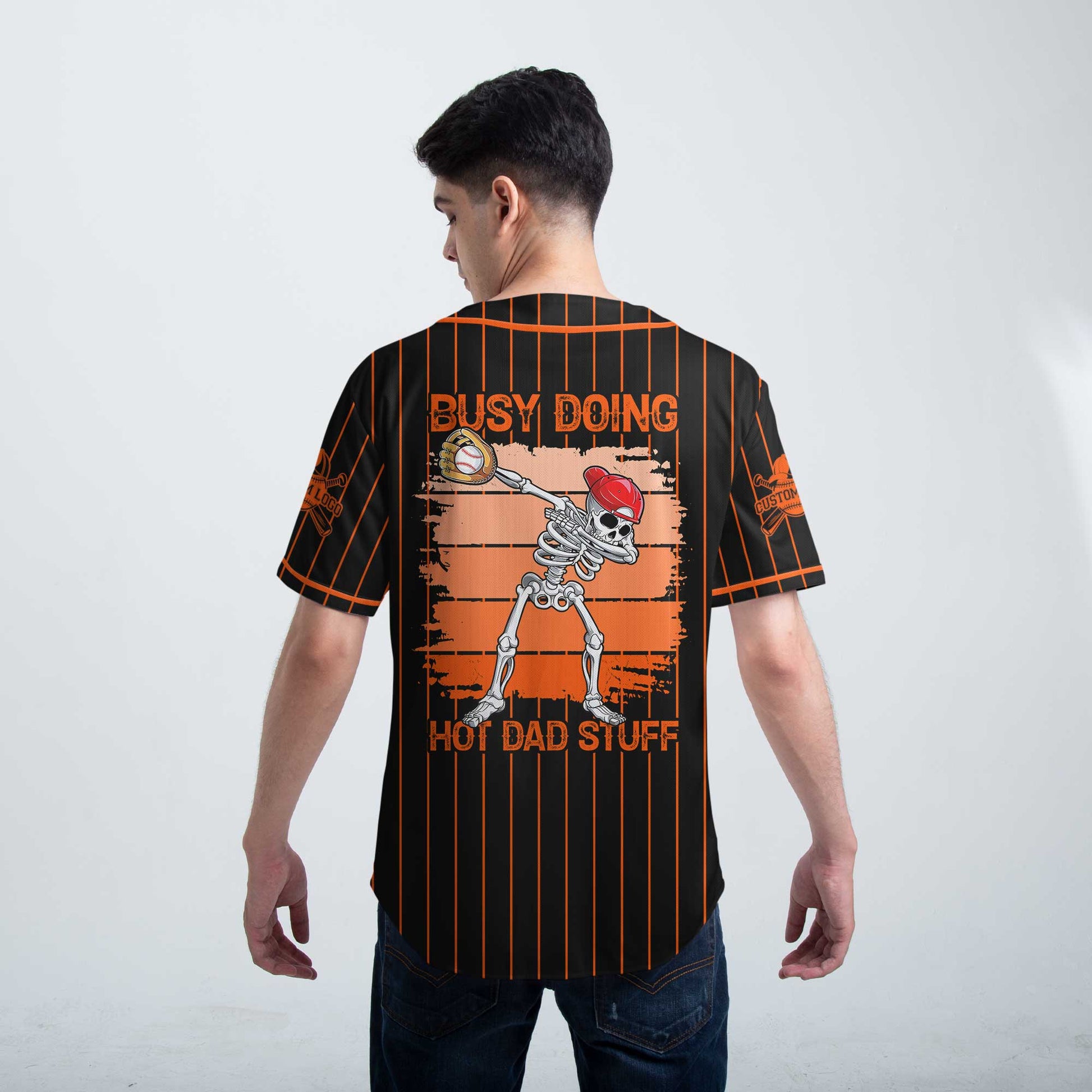 Busy Doing Hot Dad Stuff - Custom Black Orange Baseball Jersey
