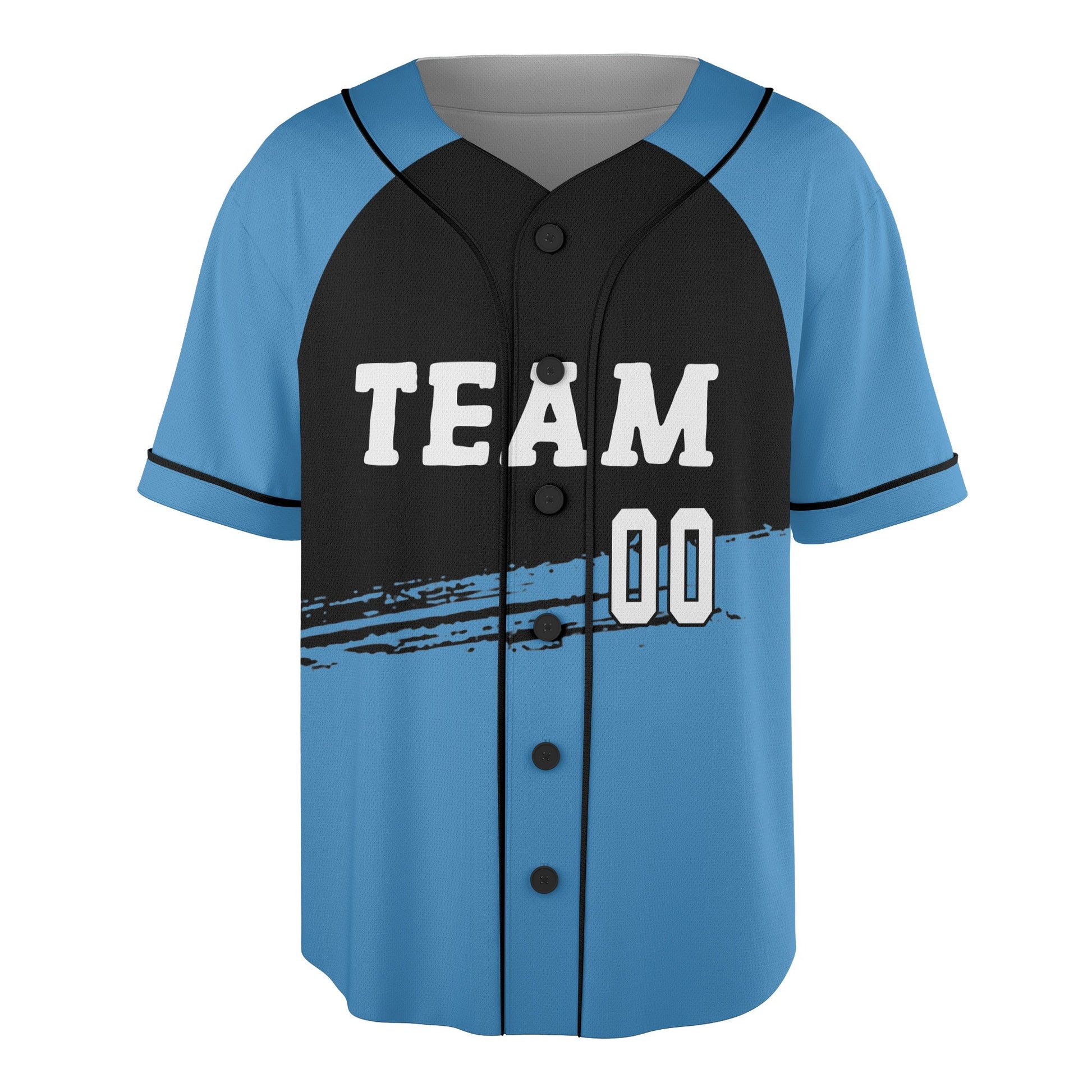 Custom Sky Blue and Black Brushstroke Baseball Jersey