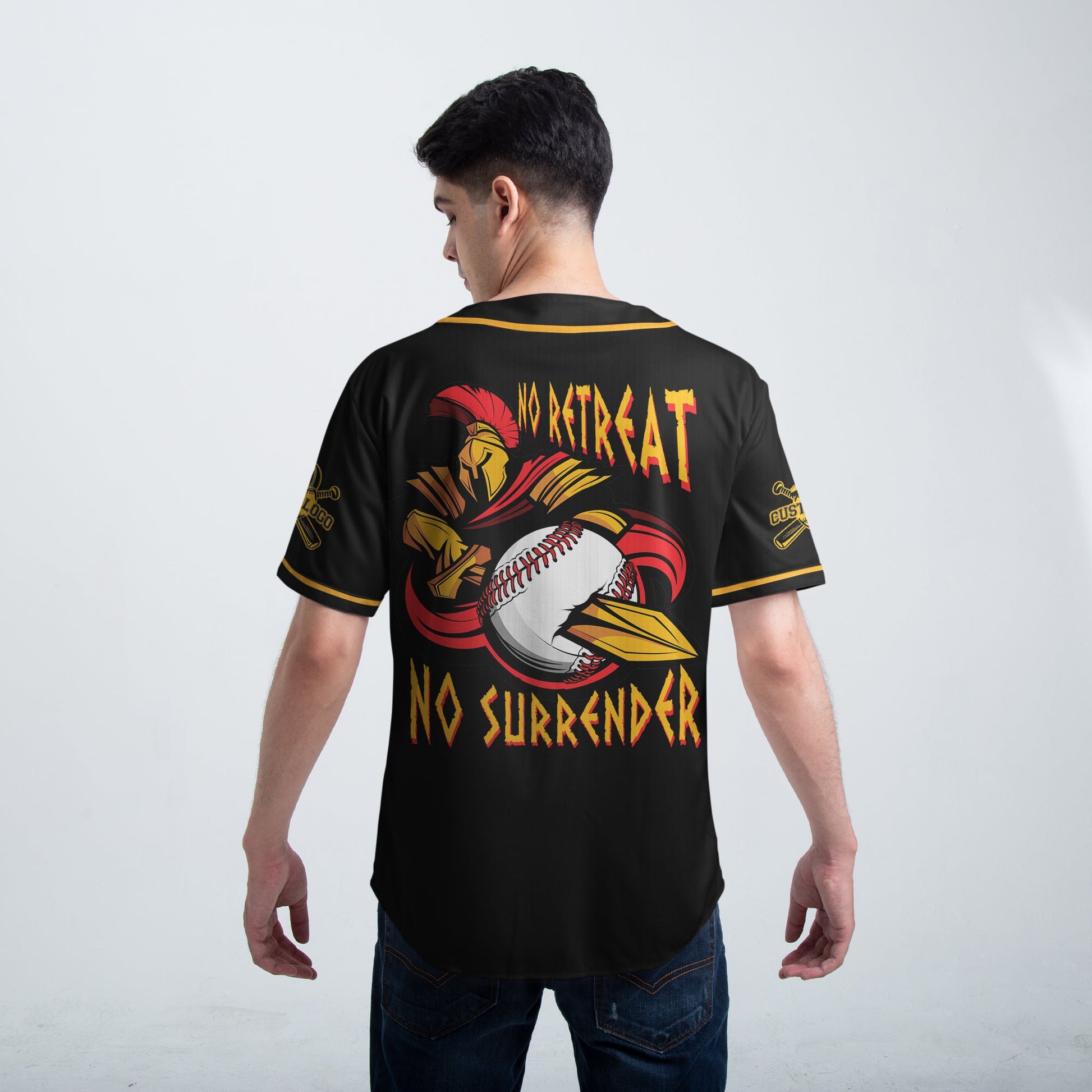 No Retreat No Surrender - Custom Black and Gold Baseball Jersey