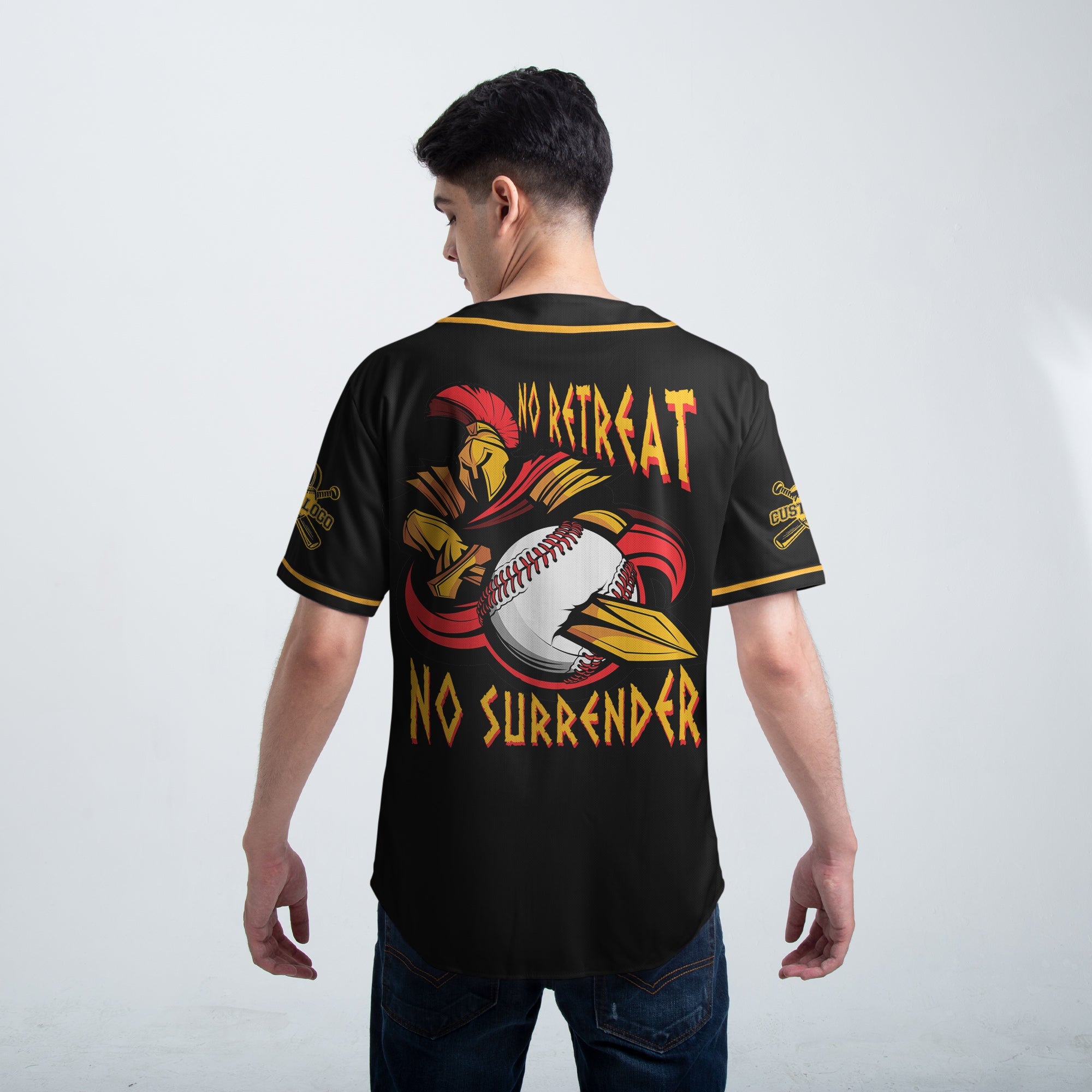 No Retreat No Surrender - Custom Black and Gold Baseball Jersey
