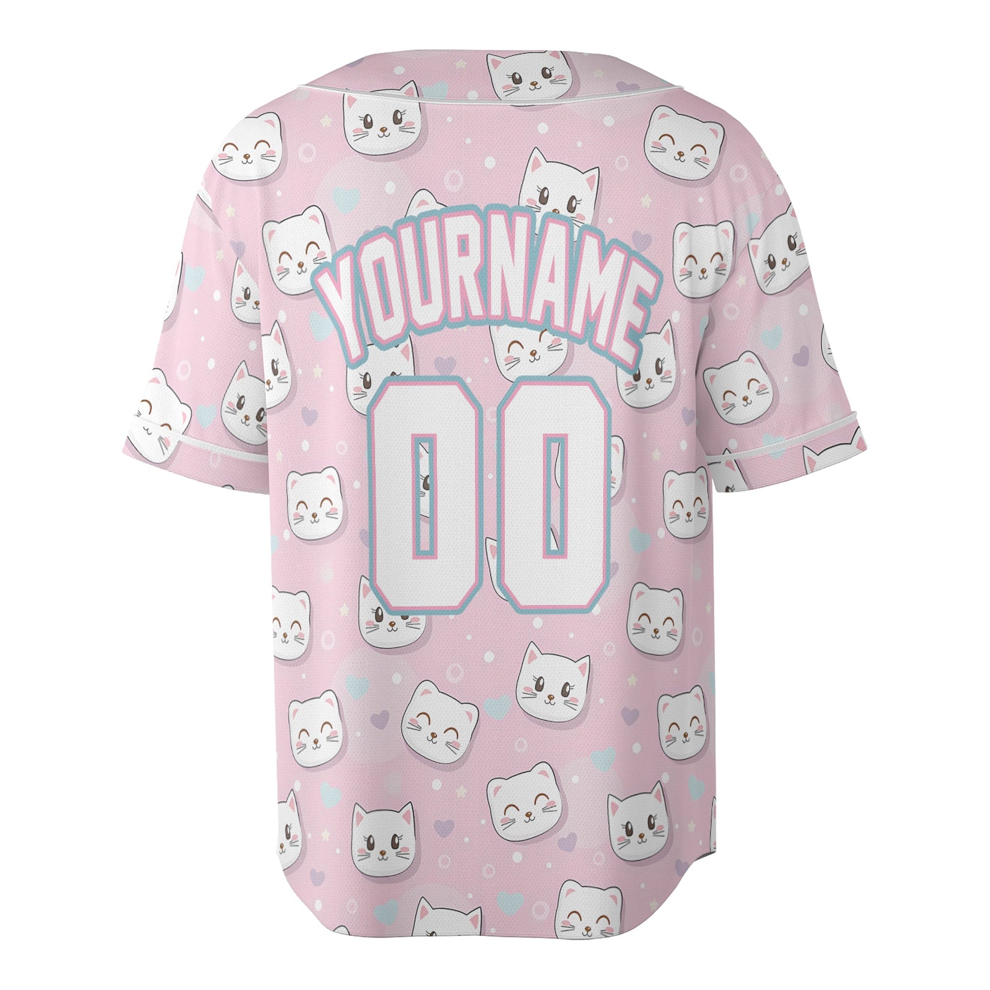Custom Baseball Jersey – Pink Cat Pattern