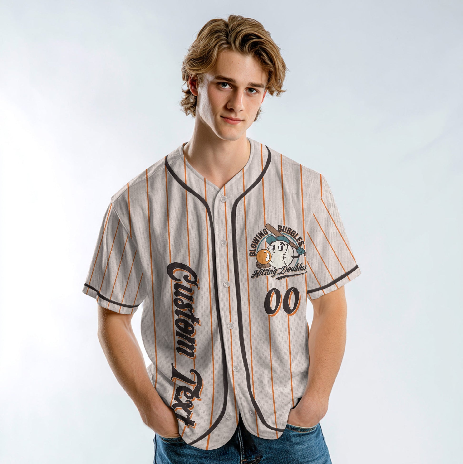 Blowing Bubbles Hitting Doubles - Custom Orange Stripes Baseball Jersey