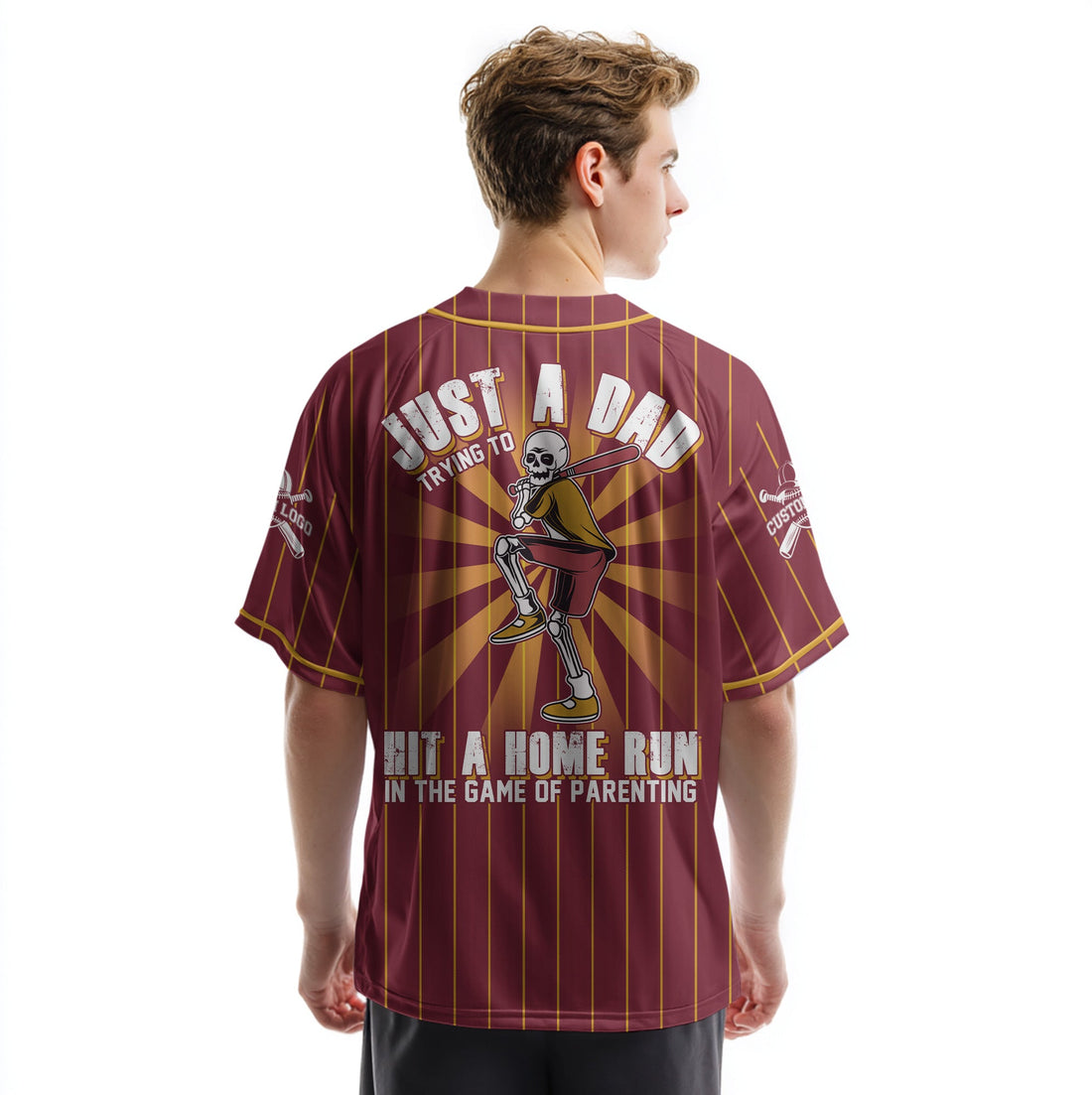 A Dad Trying To Hit A Home Run - Custom Red Gold Baseball Jersey