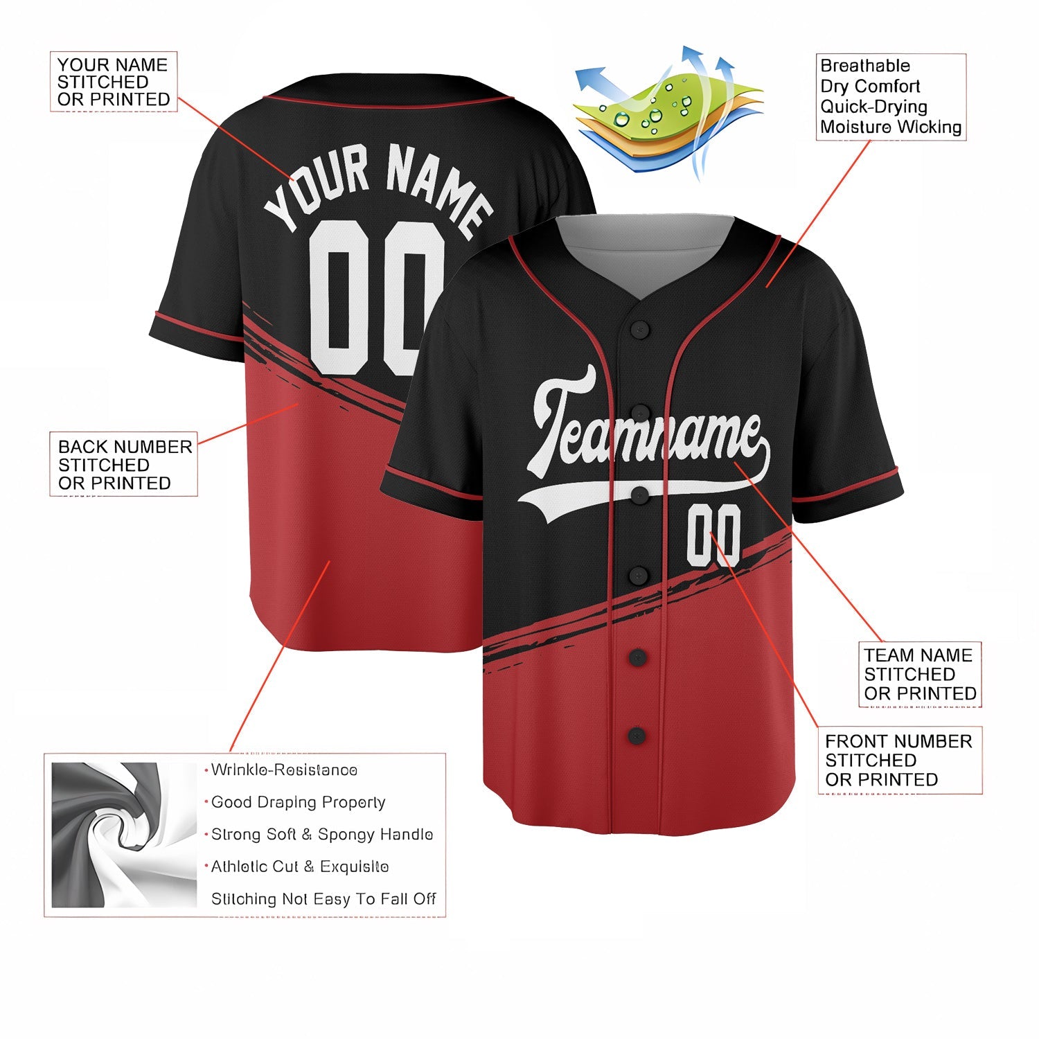 Custom Black and Maroon Classic Baseball Jersey with Diagonal Accent