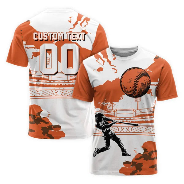 White And Orange Custom Baseball T-Shirts For Men, Baseball Shirt - All Over Print