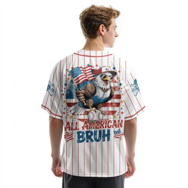 Custom 4th of July Baseball Jersey - All American Bruh - Custom Name, Custom Number