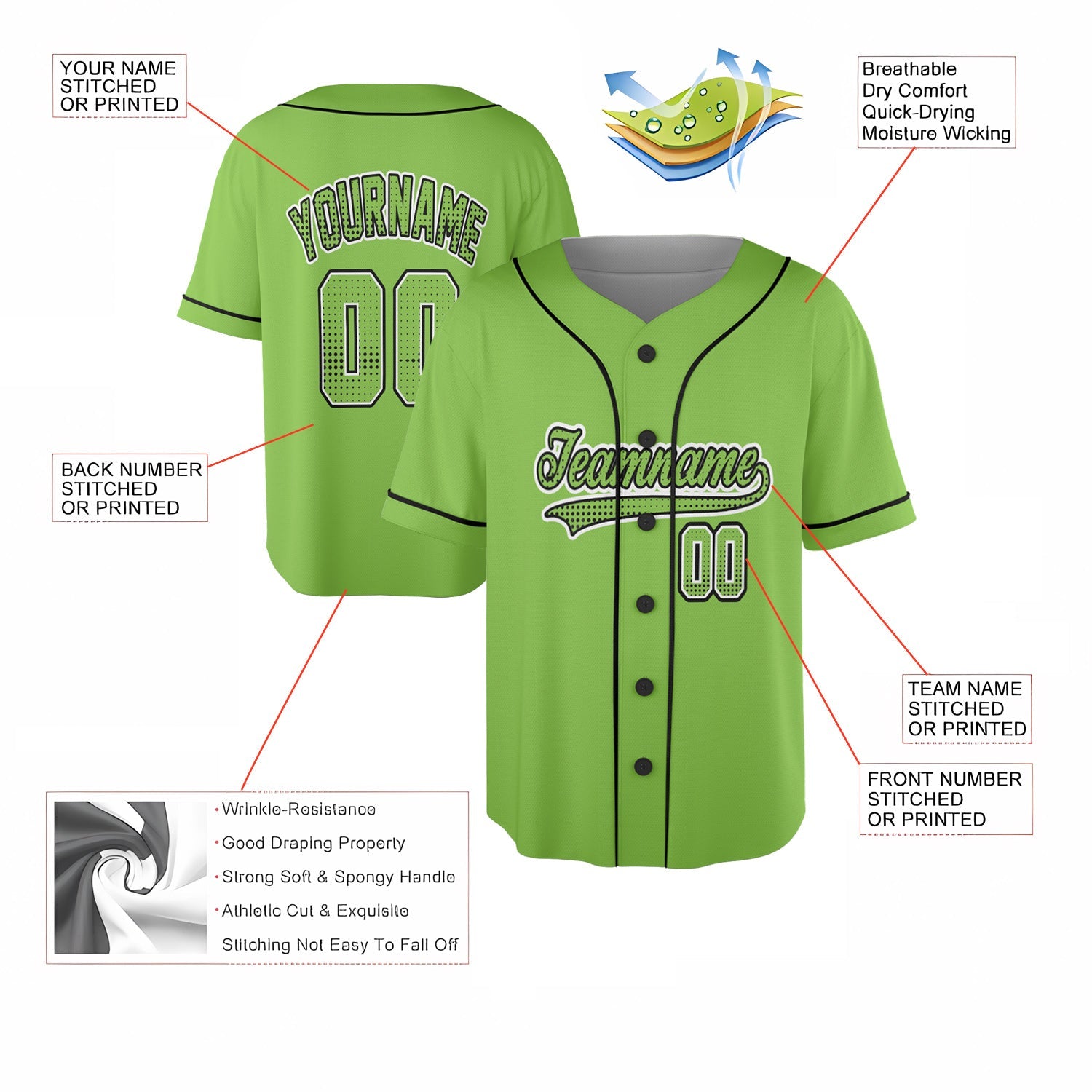 Custom Baseball Jersey – Neon Lime Pop Background