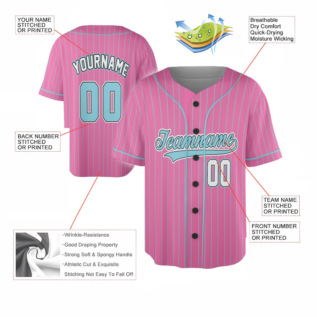 Pink Pinstripe Baseball Jersey – Cotton Candy Aqua Edition