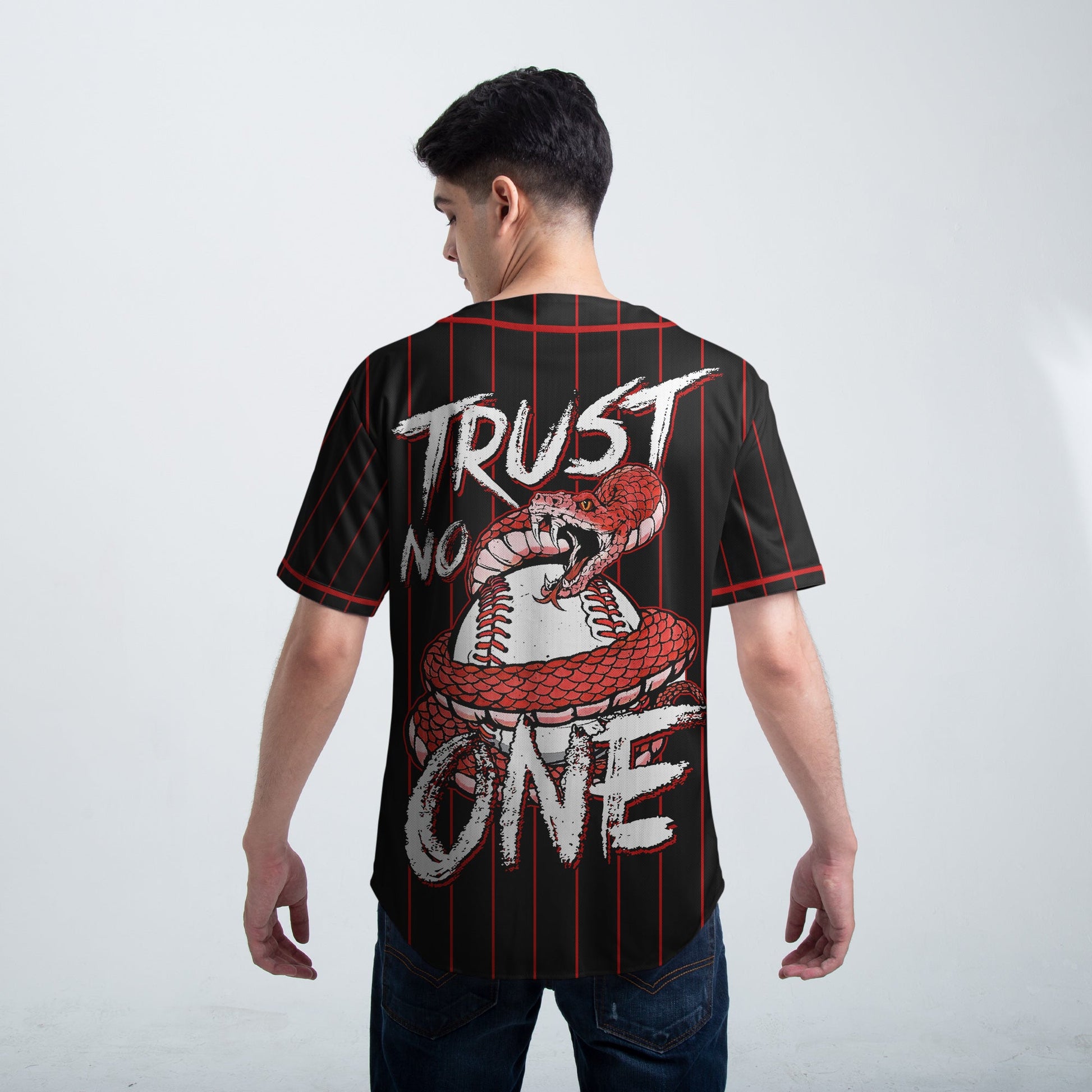 Trust No One - Custom Black Red Baseball Jersey