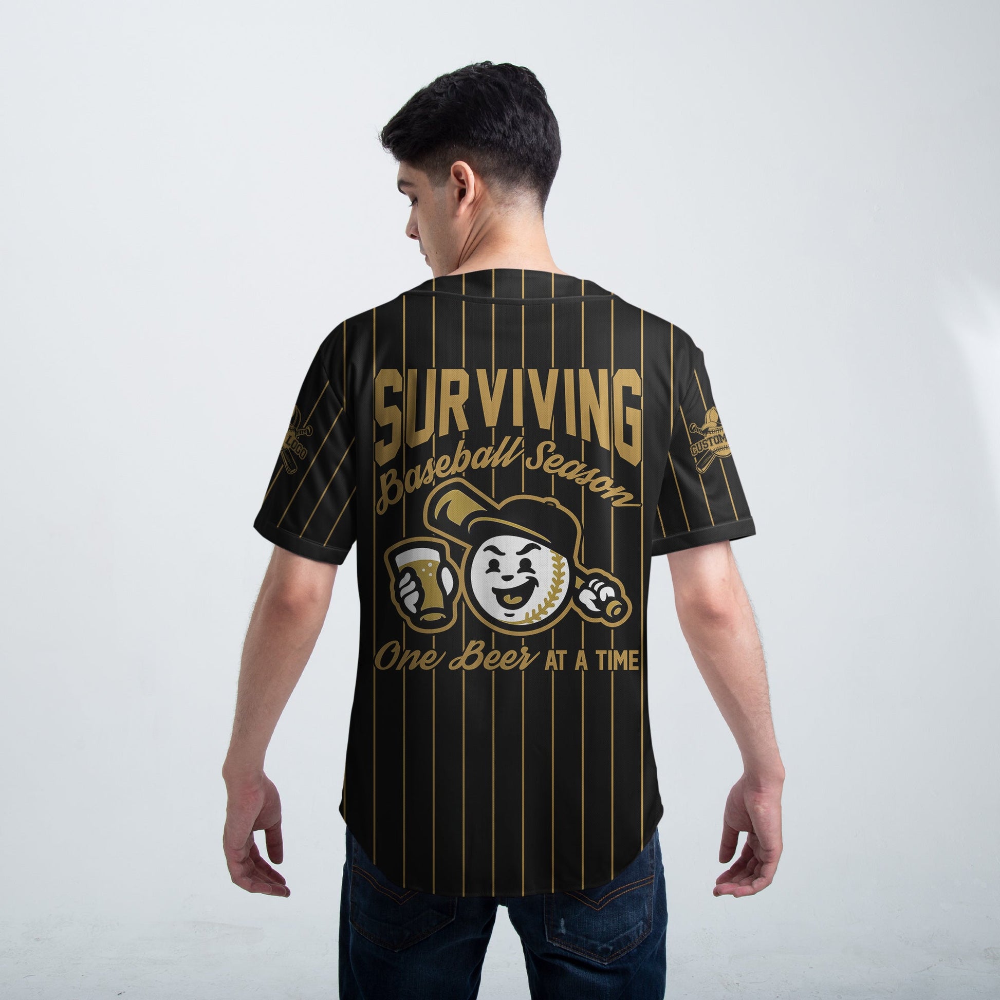 Surviving Baseball Season - Custom Black and Gold Baseball Jersey