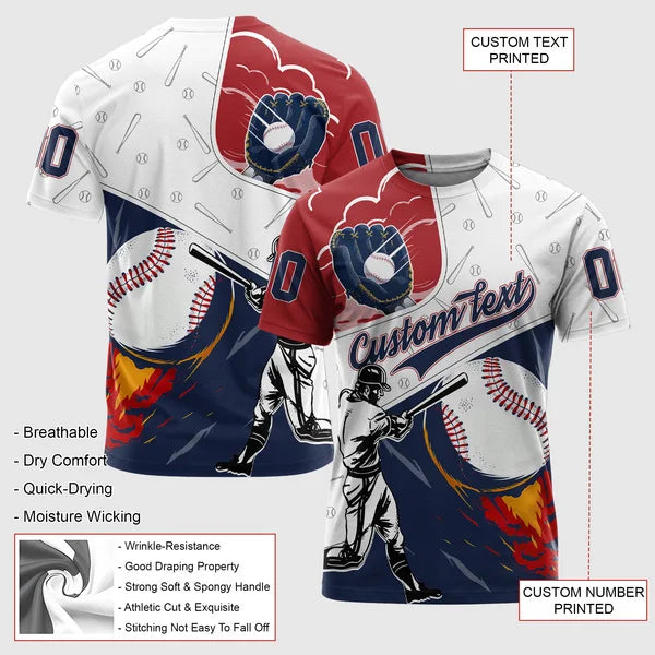 Custom Baseball 3D Tshirts Red Navy Baseball Shirts for Lovers - All Over Print
