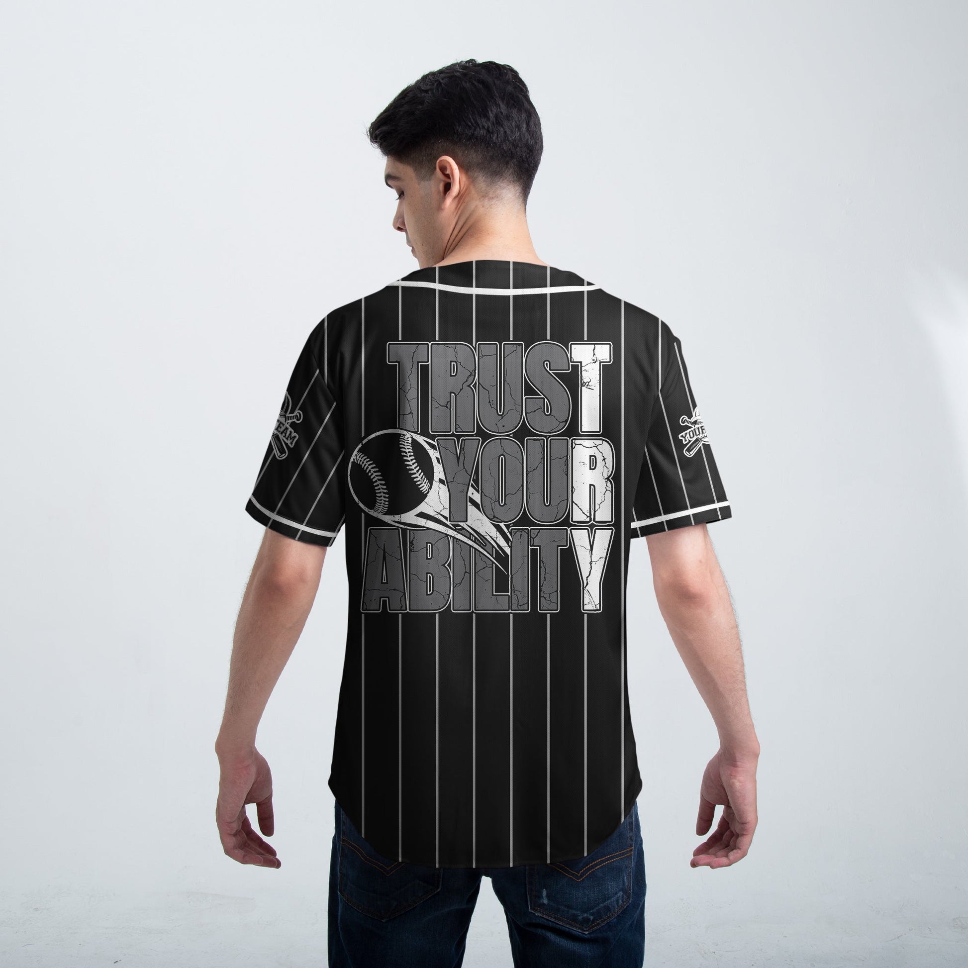 Trust Your Ability - Custom Black and White Stripes Baseball Jersey