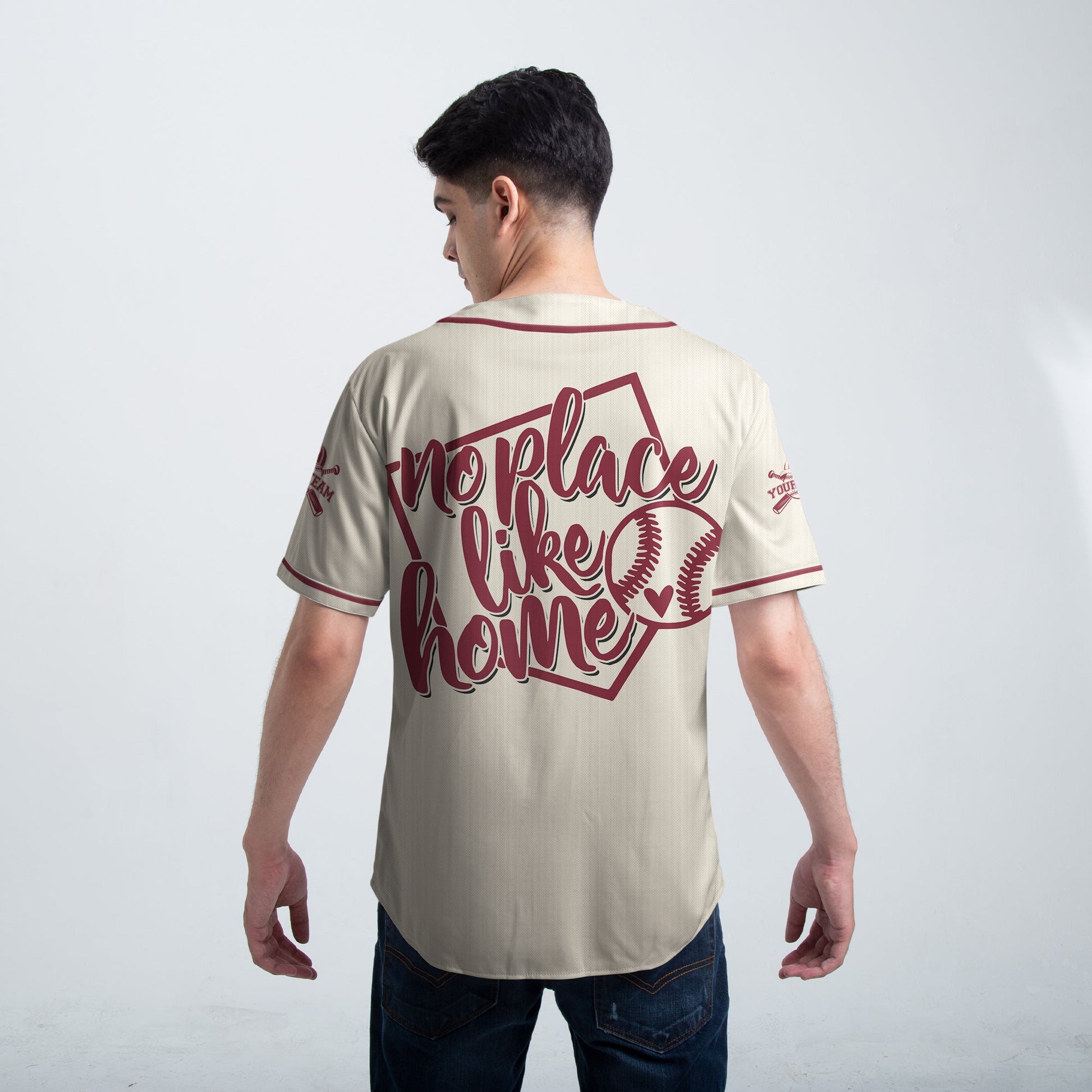 No Place Like Home - Custom Cream Red Baseball Jersey