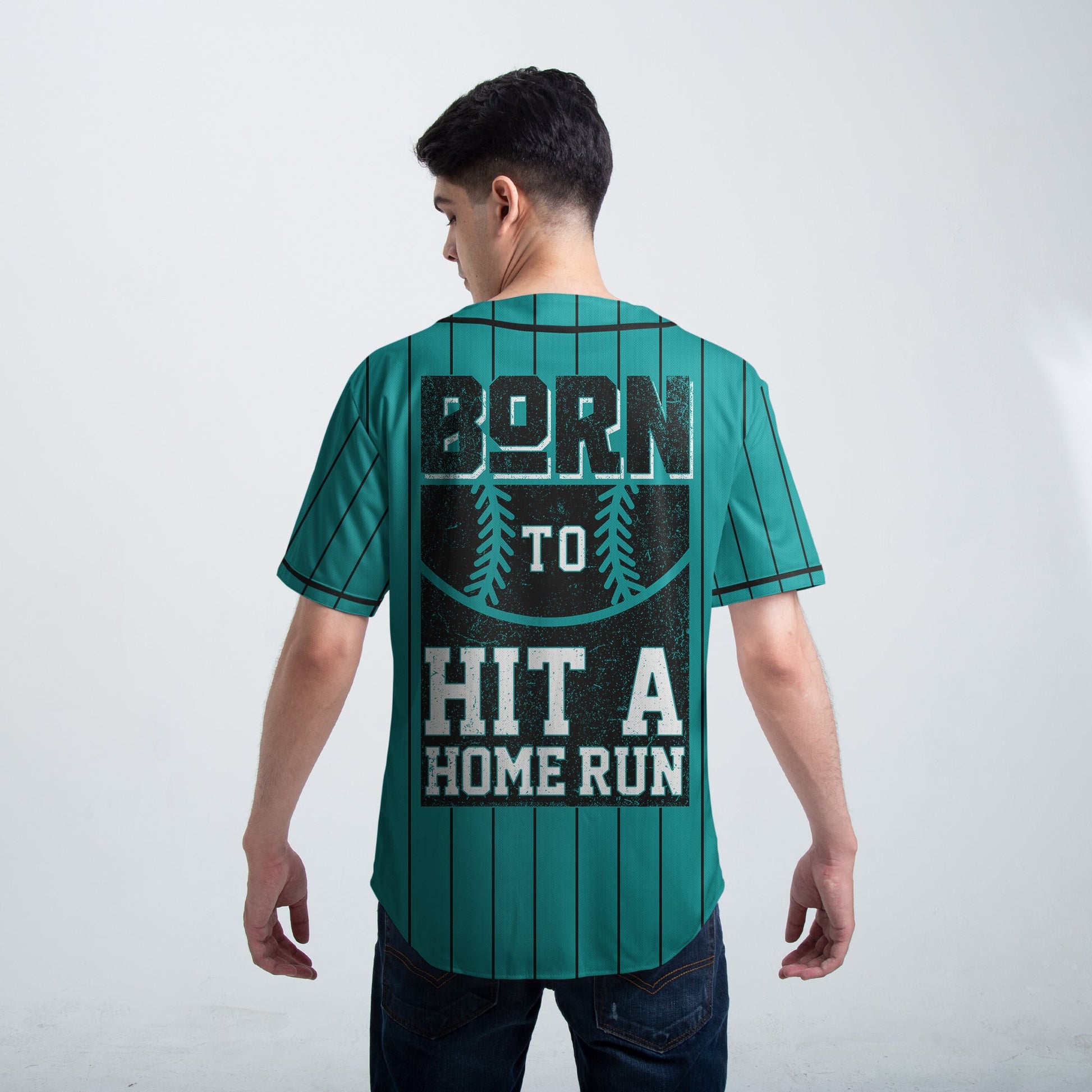 Born To Hit A Home Run - Custom Aqua Blue Black Baseball Jersey