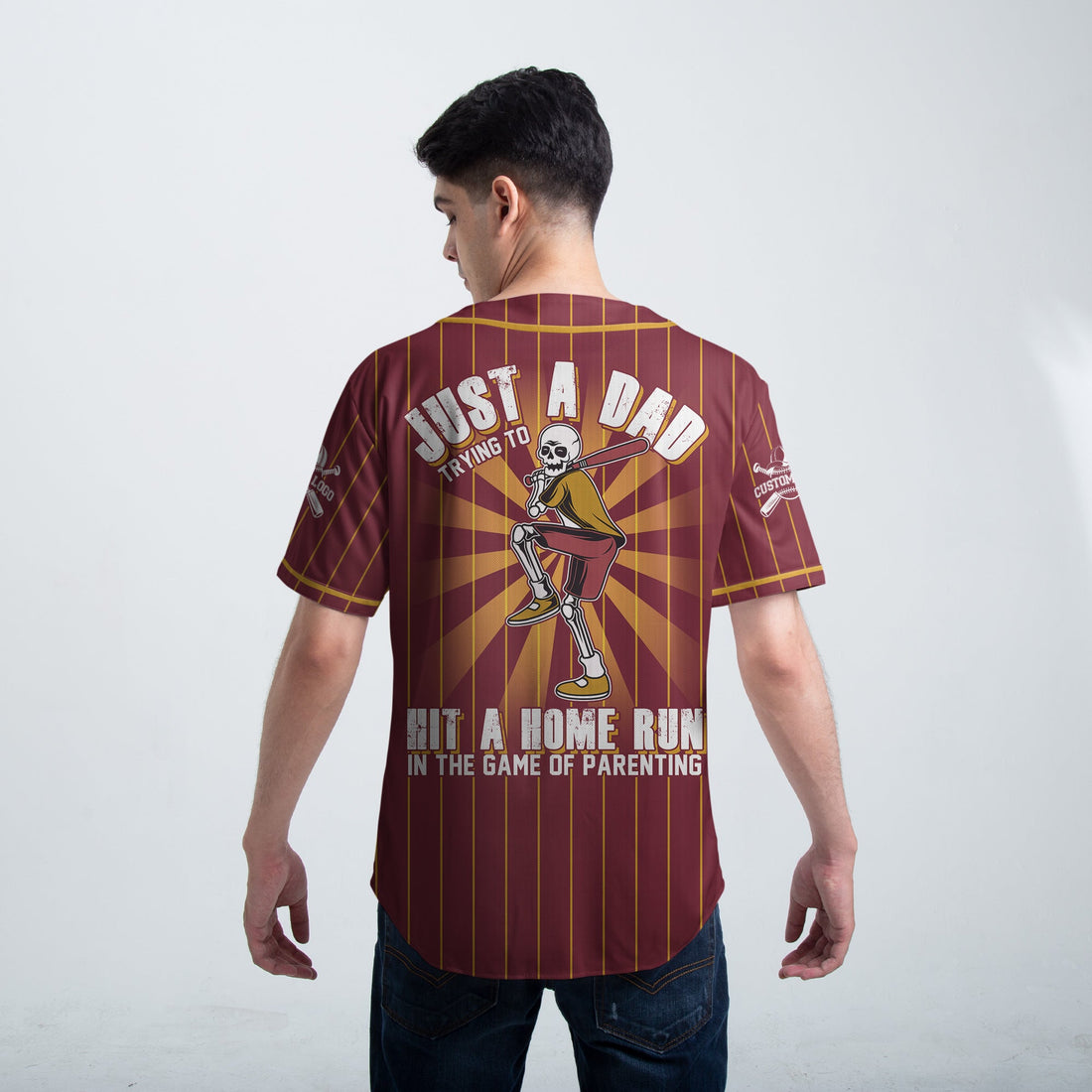 A Dad Trying To Hit A Home Run - Custom Red Gold Baseball Jersey