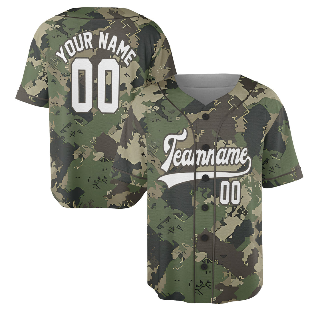 Custom Digital Camo Baseball Jersey in Forest Green and Earth Tones