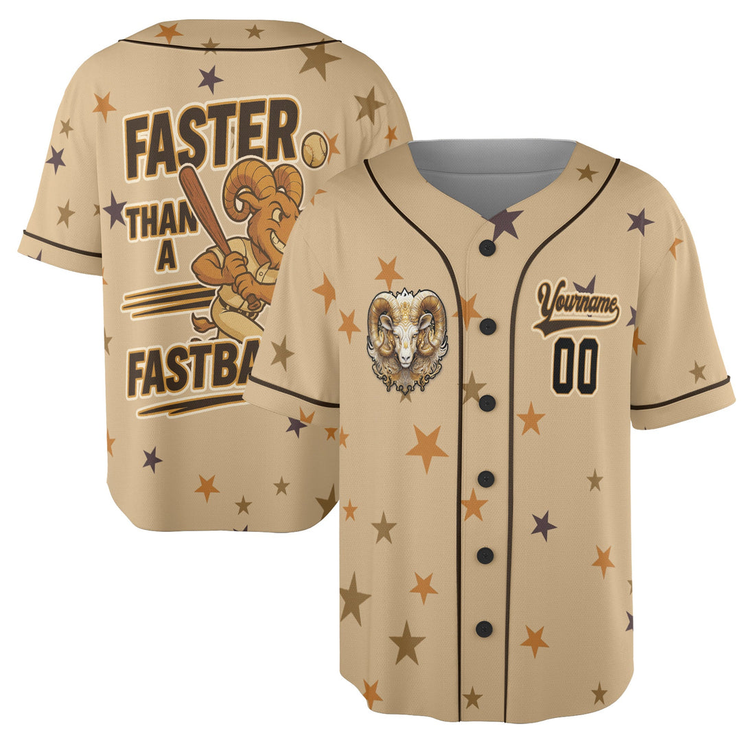 Aries Zodiac Baseball Jersey – Beige Rush “Faster Than a Fastball” Edition