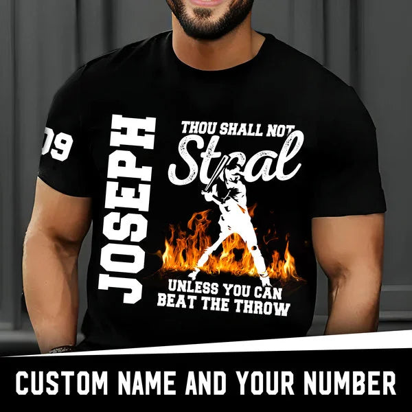 Custom Thou Shall Not Steal Unless You Can Beat The Throw - Baseball Shirts for Baseball Lover, Game Day - Custom Name, Custom Number