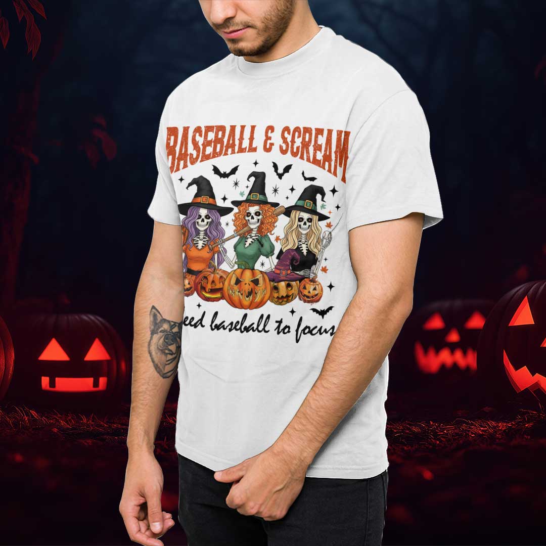 Baseball & Scream I Need Baseball To Focus Halloween Baseball T-Shirt