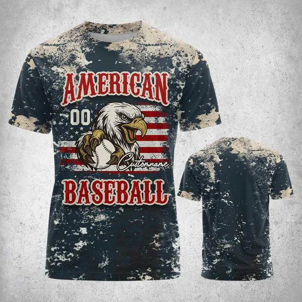 Custom American Baseball - Men's Retro Independence Day Print Short Sleeve T-shirt - All Over Print - Baseball Shirts
