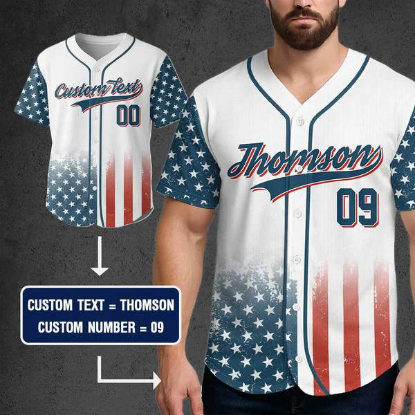 Practice like you've never won play like you've never lost - Men's American Flag Baseball Jersey 4th - Custom Name Custom Number
