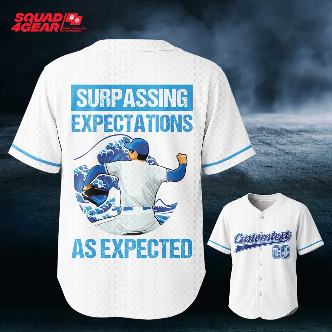 Surpassing Expectations As Expected - Custom White and Blue Baseball Jersey
