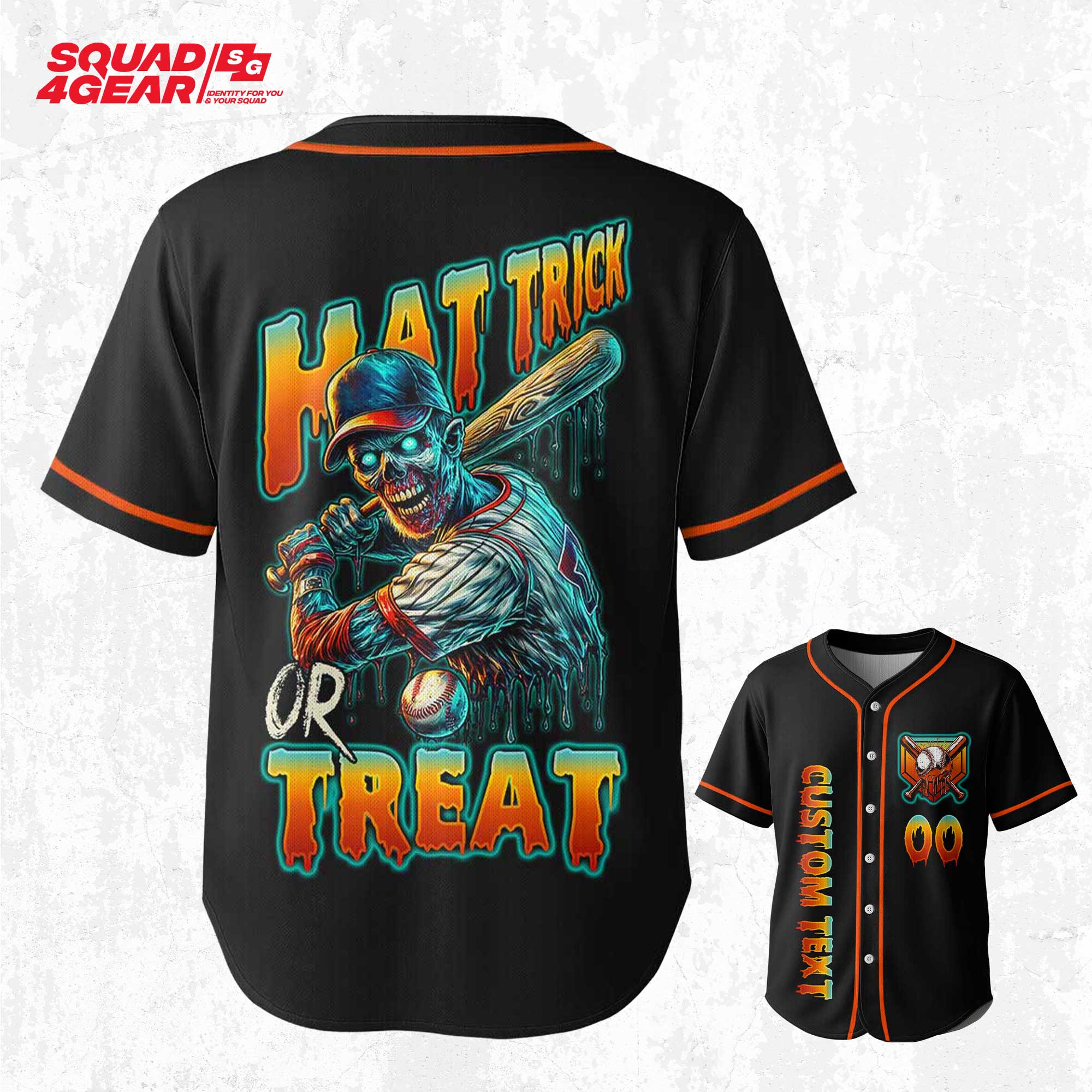 Hat Trick Or Treat - Custom Black and Orange Baseball Jersey