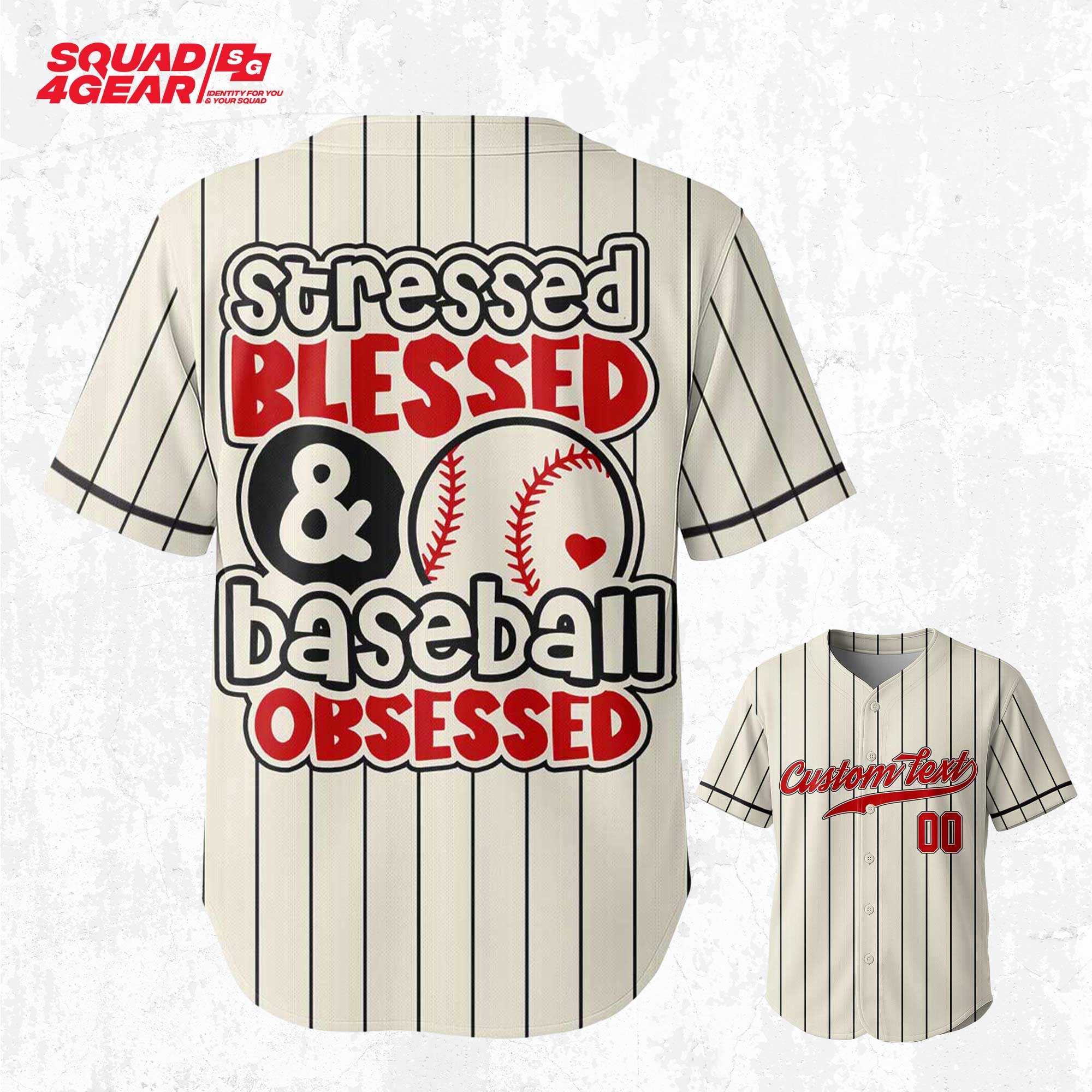 Stressed Blessed Baseball Obsessed - Custom Cream with Black Stripes Baseball Jersey