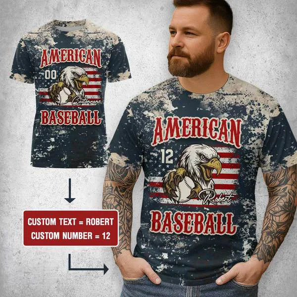 Custom American Baseball - Men's Retro Independence Day Print Short Sleeve T-shirt - All Over Print - Baseball Shirts