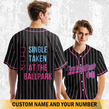 Not Single Not Taken At The Ballpark - Custom Black and Pink Baseball Jersey