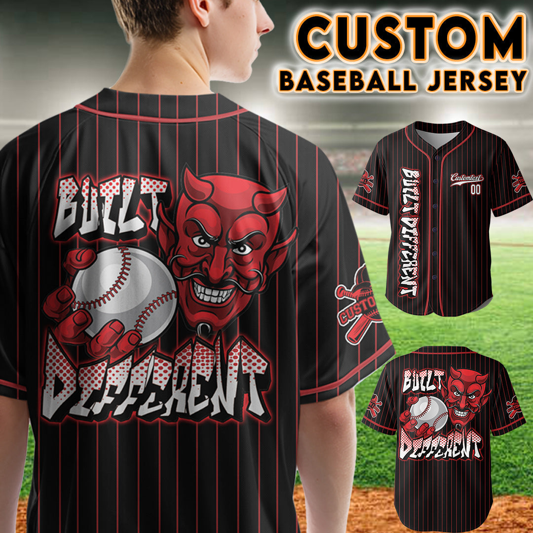 Custom Black Red Pinstripes Baseball Jersey - Built Different