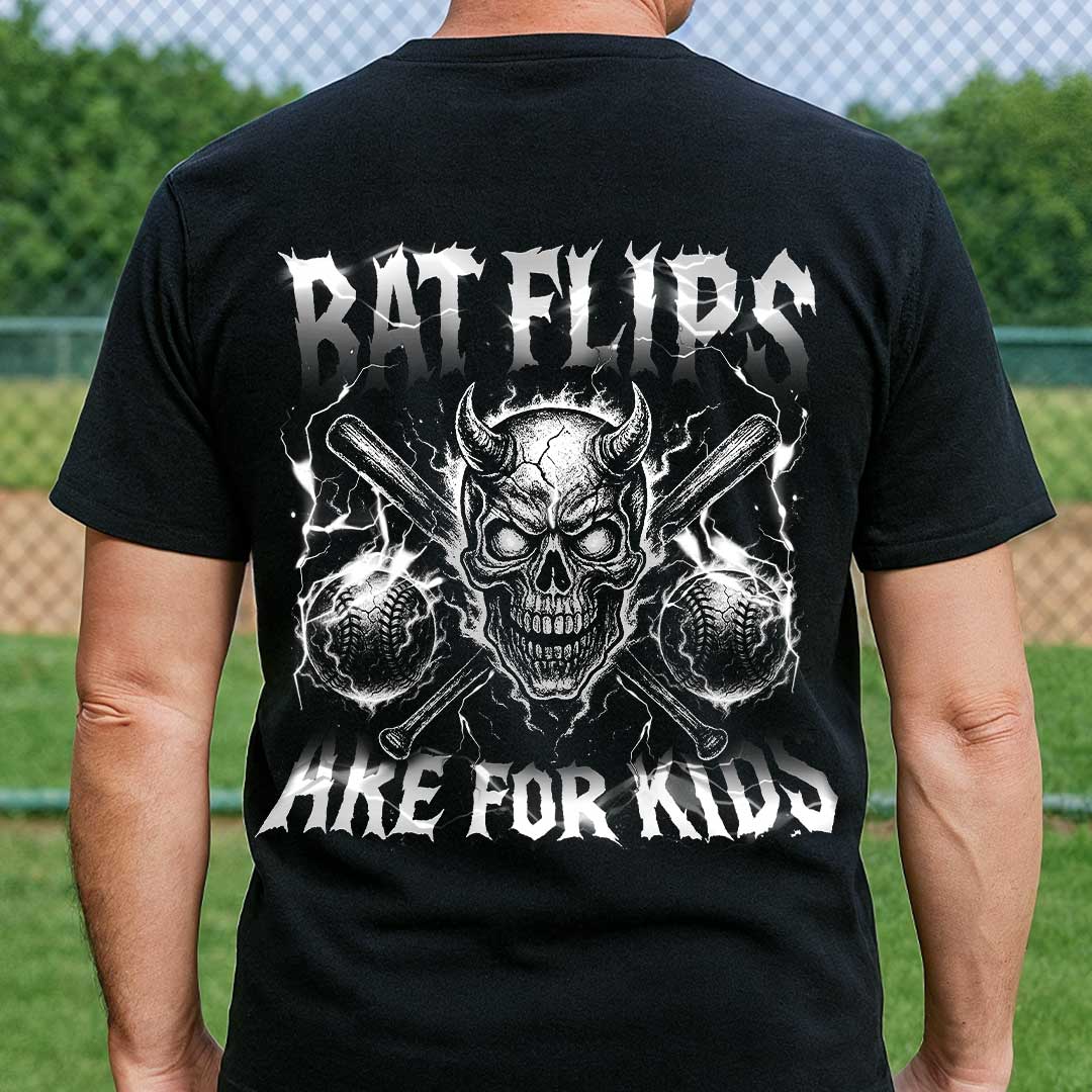 Bat Flips Are For Kids - Black Baseball Skull Baseball T-Shirt