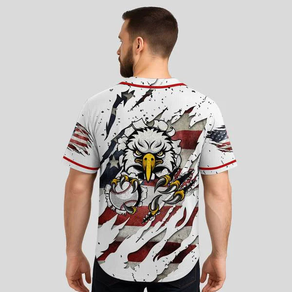 Custom Baseball Jersey Shirt, 3D Printed Eagle - 4th of July Independence Day Jersey Personalized Baseball Jerseys