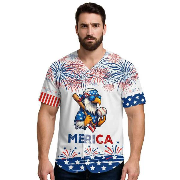 Custom Merica Cool American Eagle Jersey - Independence Shirt For Baseball Lover  - 4th of July Jersey