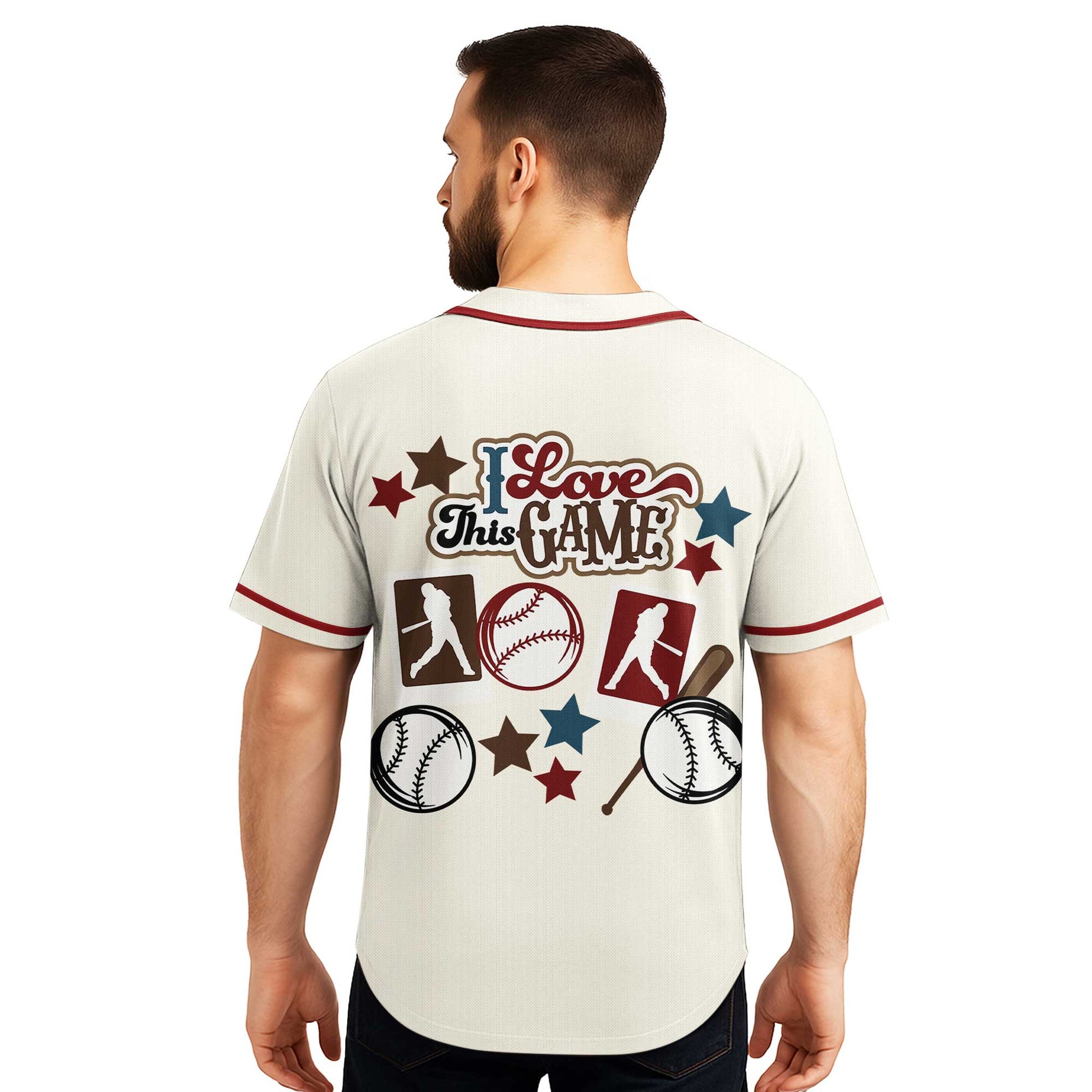 I Love Baseball - Custom Cream Red Baseball Jersey