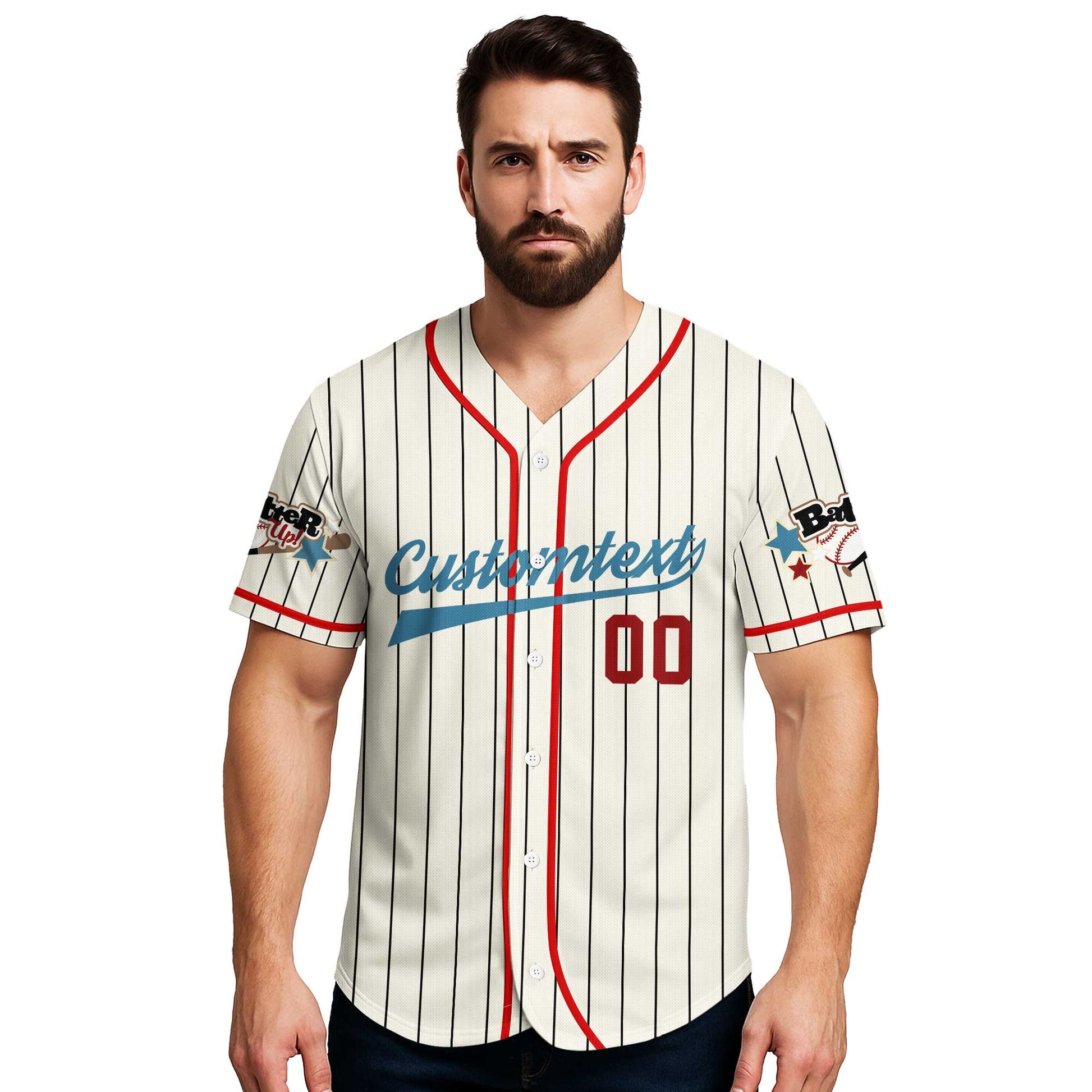 Baseball Slangs - Custom Cream Red Blue Baseball Jersey