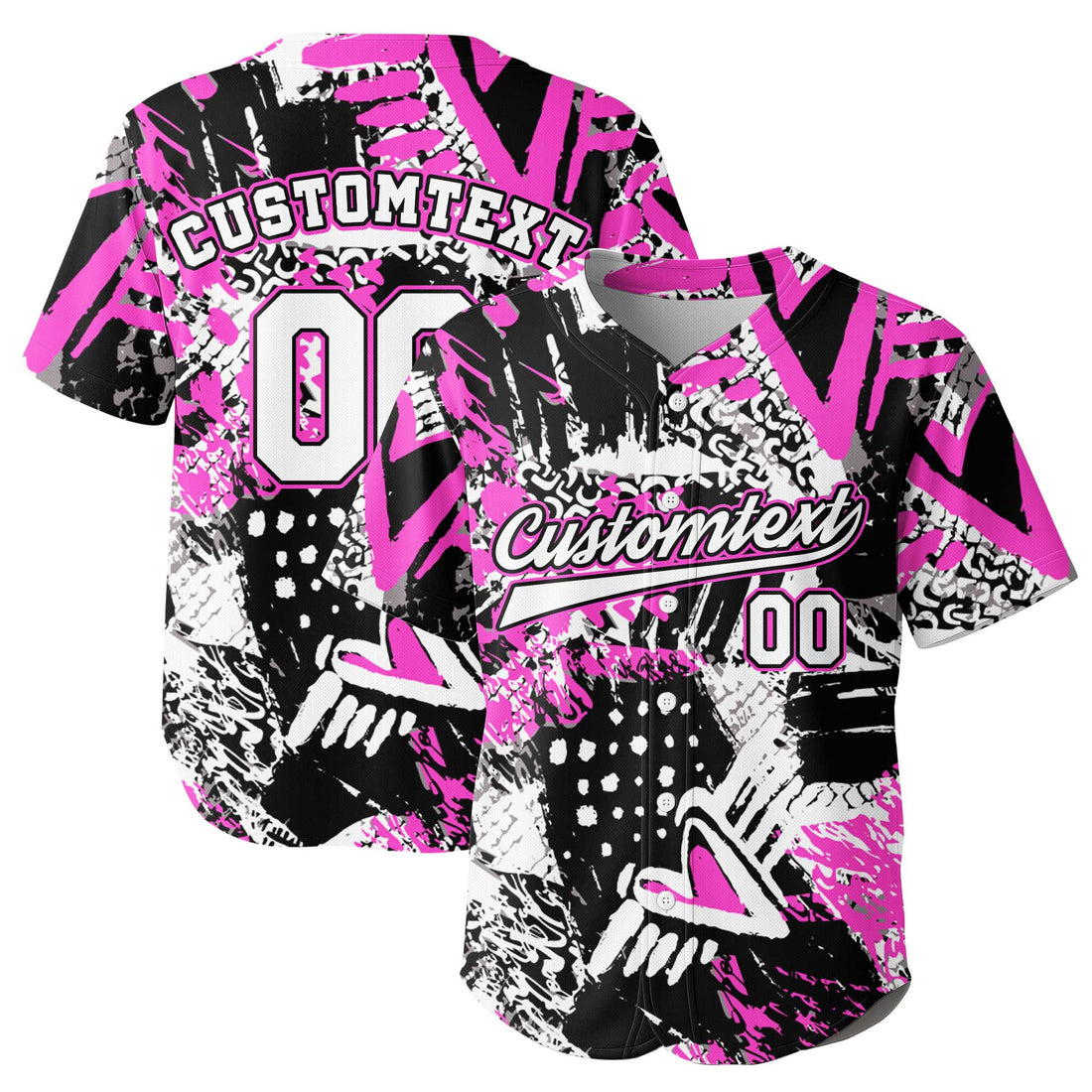 Custom Pink Ink Brush Stroke Pattern Baseball Jersey