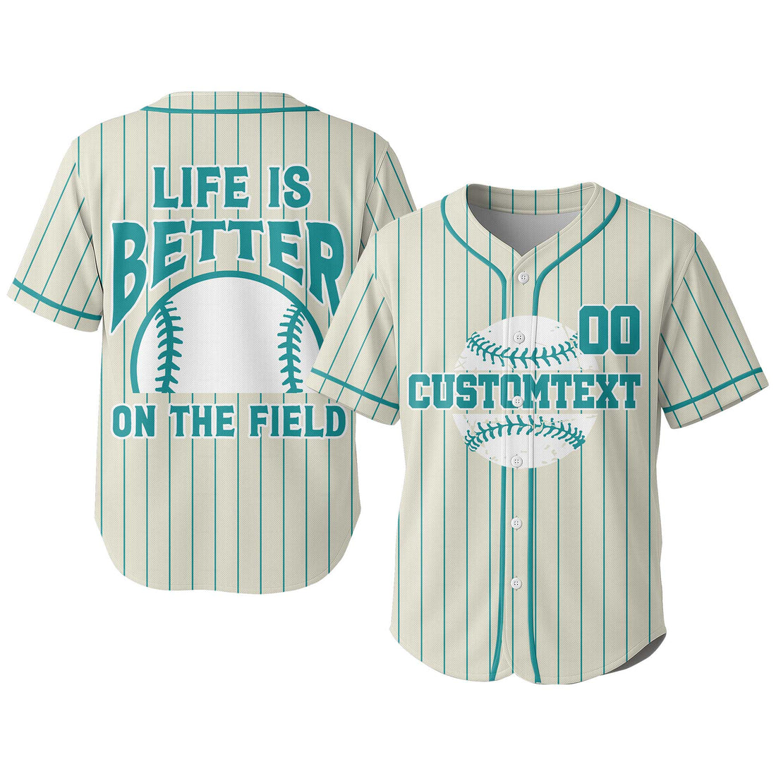 Life Is Better On The Field - Custom Cream Aqua Blue Baseball Jersey