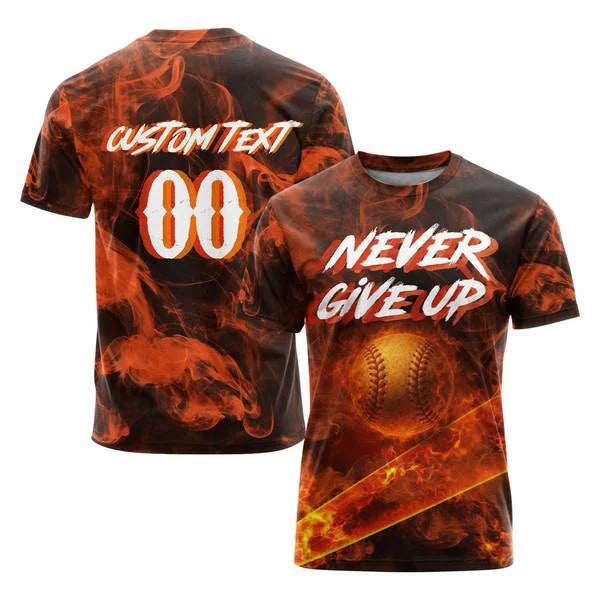 Never Give Up Baseball Shirt For Baseball Lover - Custom Text & Custom Number - All Over Print